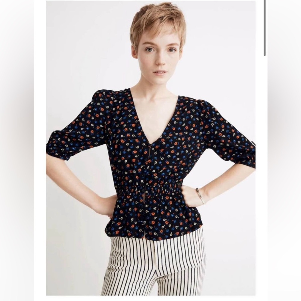 Madewell Smocked Waist Short Sleeve Top